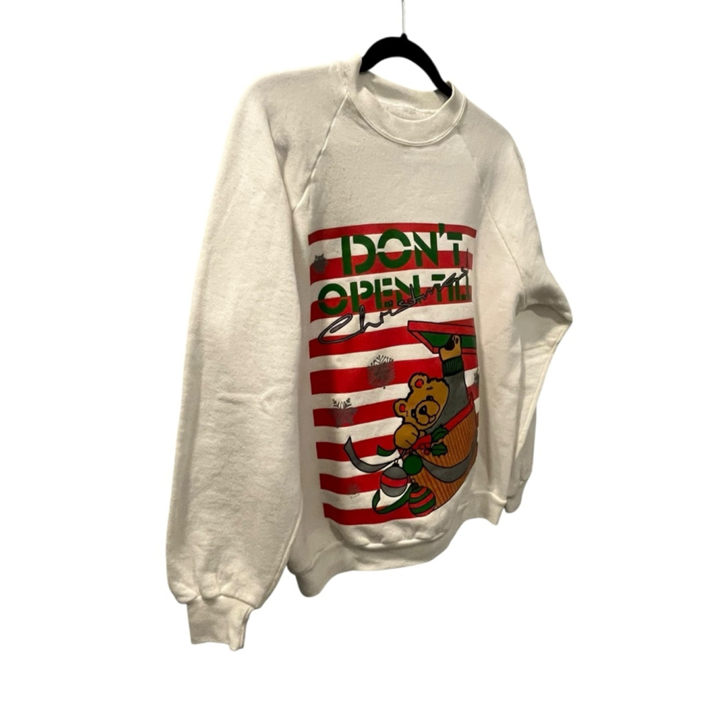 Vintage 80s Size Medium Don’t Open Til Christmas Crew Neck Pullover Sweeter Bear - Picture 4 of 7